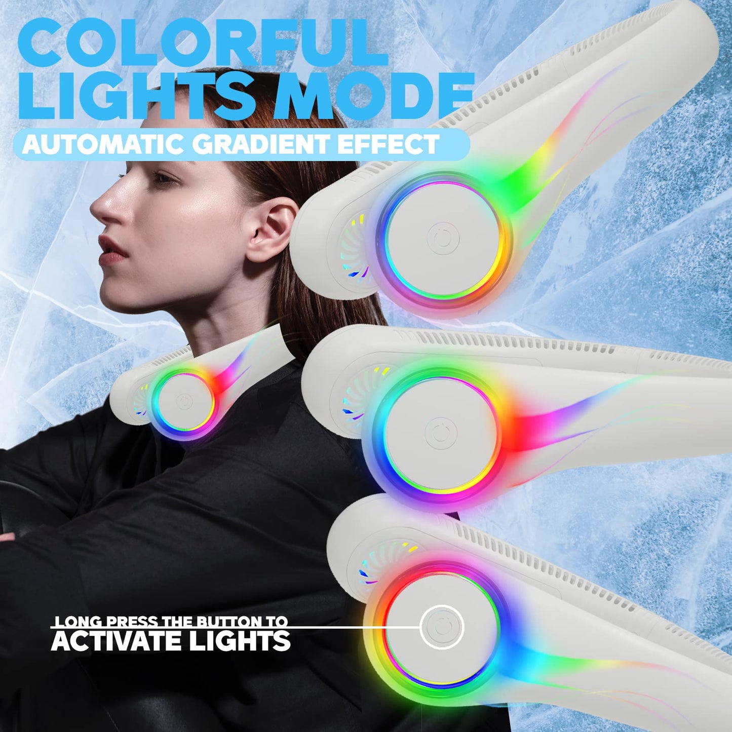 ITSHINY Neck fan, Portable Fan, Cooling Hanging Neck Fan, 2600mAh Mini Desk Fan, Wearable Personal Neckband Fan with Dual Wind Head 3 Speeds LED Light for Hot Flashes Home Office Travel Outdoor Sports