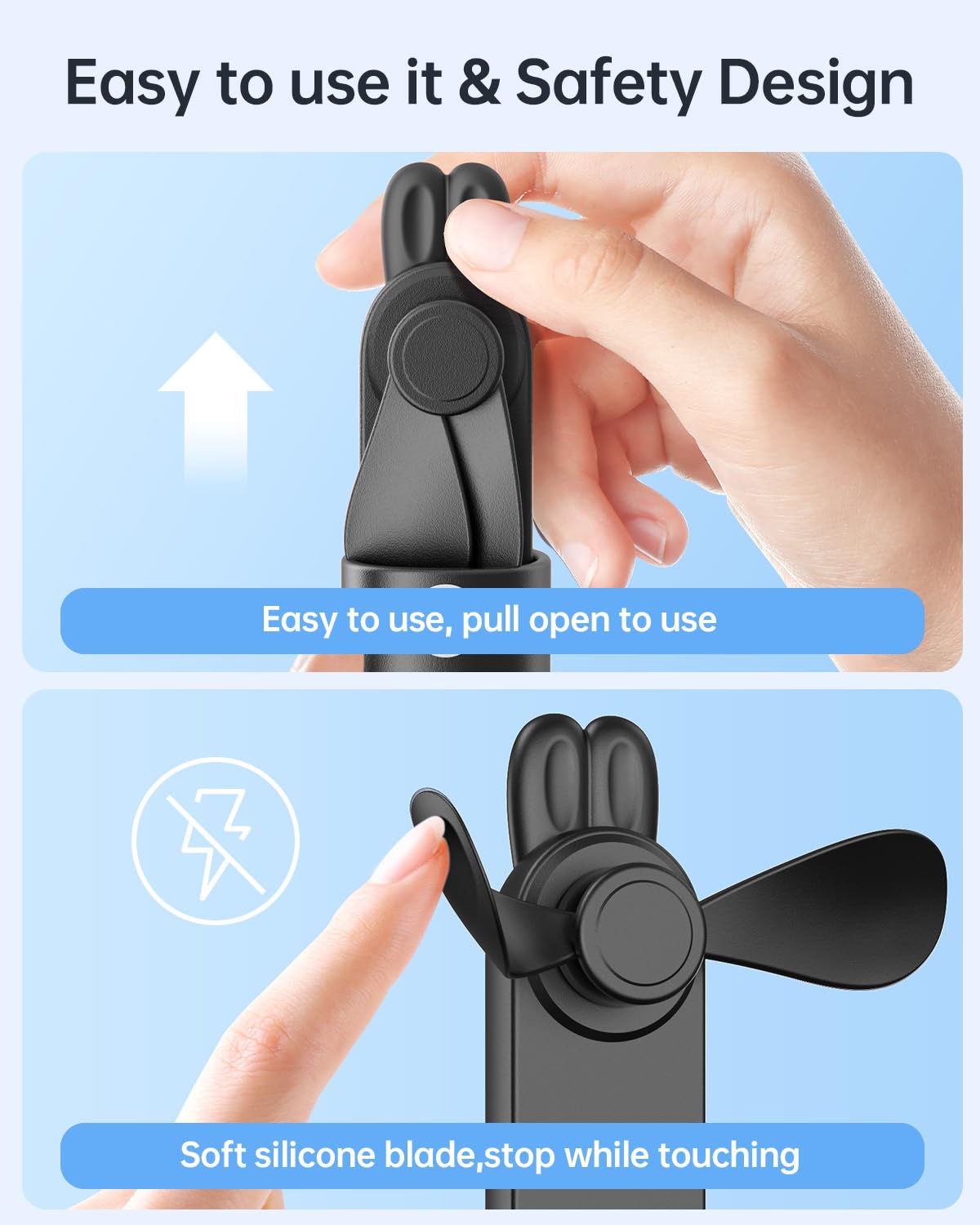 Bearwind Portable Handheld Mini Fan: 2 in 1 Rechargeable Hand Held Fan with Backup Power & Digital Display - Summer Essentials for Travel, Concerts, Makeup, Lash - Gifts for Women, Girls (Black)