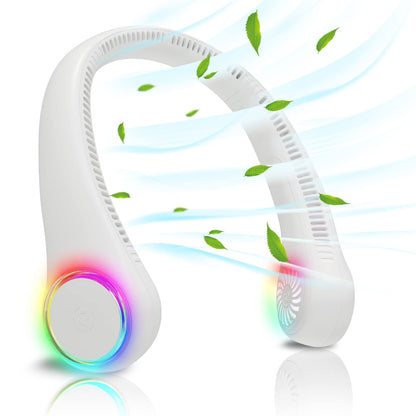 ITSHINY Neck fan, Portable Fan, Cooling Hanging Neck Fan, 2600mAh Mini Desk Fan, Wearable Personal Neckband Fan with Dual Wind Head 3 Speeds LED Light for Hot Flashes Home Office Travel Outdoor Sports