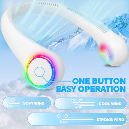 ITSHINY Neck fan, Portable Fan, Cooling Hanging Neck Fan, 2600mAh Mini Desk Fan, Wearable Personal Neckband Fan with Dual Wind Head 3 Speeds LED Light for Hot Flashes Home Office Travel Outdoor Sports